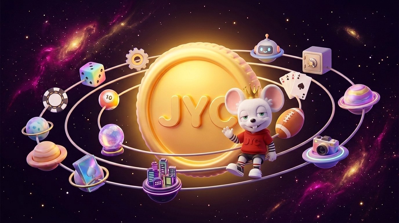 JYC Verse 主视觉:JYC 金币与环绕的十二星域